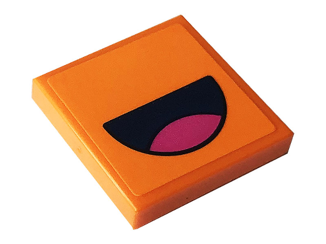 Lego Tile 2 x 2 with Open Mouth with Dark Pink Tongue Pattern (Sticker) - Set 41337 / Orange