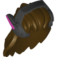 Lego Hair with Headset, Long, Black Headset with Magenta Markings Pattern / Dark Brown