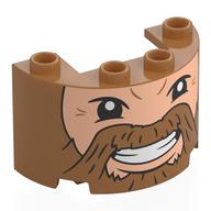 Lego Cylinder Half 2 x 4 x 2 with 1 x 2 Cutout with Light Nougat Face, Medium Nougats Beard, Moustache Print / Medium Nougat
