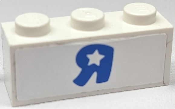 Lego Brick 1 x 3 with Blue Letter R Backwards with White Star (Toys "R" Us Logo) Pattern on Both Sides (Stickers) - Set 40144