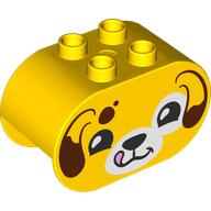Lego Duplo Brick 2 x 4 x 2 Rounded Ends with Dog Head, Reddish Brown Ears Print / Yellow