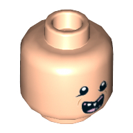 Lego Minifig Head Sloth, Uneven Eyes, Open Mouth with Missing Teeth and Pink Tongue Print [Hollow Stud] / Light Nougat