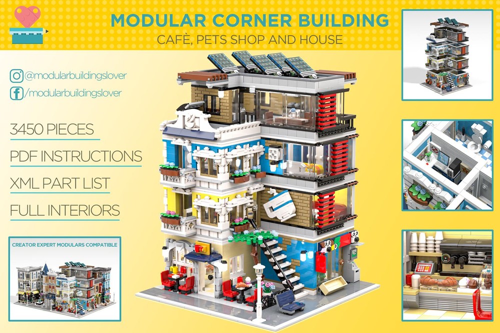 Lego Modular Angular Building corner Café, Pets Shop and House 31097