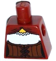 Lego Torso Female Reddish Brown Corset with Laces over White Blouse, Yellow Neck Pattern / Dark Red