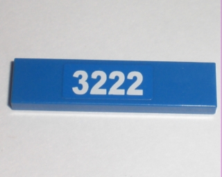 Lego Tile 1 x 4 with White '3222' Pattern (Sticker) - Set 3222 / Blue