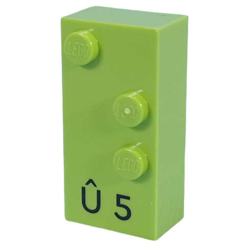 Lego Braille Brick 2 x 4 with 3 Studs ⠱ and 'Û 5'