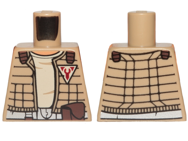 Lego Torso SW Quilted Jacket with Tan Undershirt and Red Freemakers Logo Pattern (Zander) / Dark Tan
