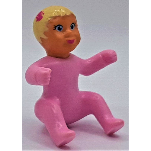 Lego Belville Figure Baby, Light Yellow Hair, Dark Pink Butterfly Print