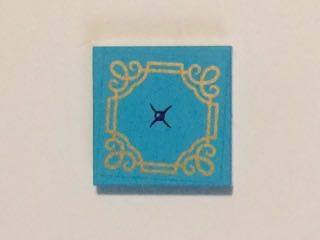 Lego Tile 2 x 2 with Seat Cushion with Black Button and Gold Swirls Pattern (Sticker) - Set 41101 / Medium Azure