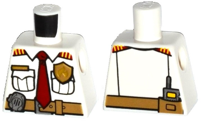 Lego Torso Fire Chief Shirt with Tie, Fire Logo Badge and Belt Pattern / White