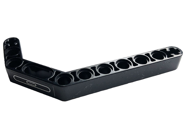 Lego Technic, Liftarm, Modified Bent Thick 1 x 11.5 Double with Silver Ellipses Pattern (Sticker) - Set 42083 / Black