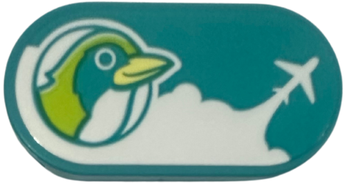 Lego Tile, Round 2 x 4 Oval with Lime Bird Logo, White Clouds and Airplane Pattern (Sticker) - Set 42656