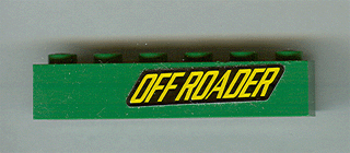 Lego Brick 1 x 6 with Yellow 'OFF ROADER' Pattern Model Right Side (Sticker) - Set 4589