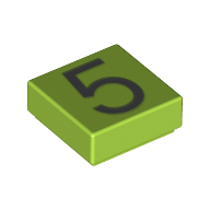 Lego Tile 1 x 1 with Silver Number 5 Print / Lime