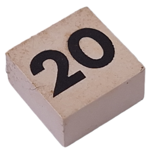 Lego Modulex Tile 2 x 2 with Small Black '20' Print, without Internal Supports