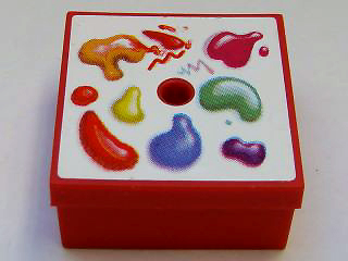 Lego Container, Box 3 1/2 x 3 1/2 x 1 1/3 with Hinged Lid with Paint Box Pattern (Sticker) - Set 3142