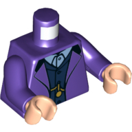 Lego Torso Suit Jacket over Dark Blue Vest and White Button Down Shirt with Gold Chain Watch Print, Dark Purple Arms, Light Nougat Hands / Dark Purple