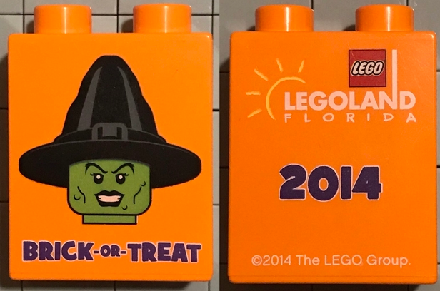 Lego Duplo, Brick 1 x 2 x 2 with LEGOLAND Florida 2014 Brick or Treat Pattern