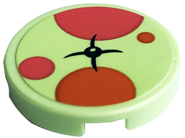 Lego Tile, Round 2 x 2 with Bottom Stud Holder with Cushion with Black Button, Coral and Orange Dots Pattern (Sticker) - Set 41754
