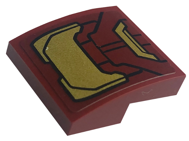 Lego Slope, Curved 2 x 2 x 2/3 with Dark Red and Gold Armor Plates Pattern (Sticker) - Set 76203