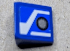 Lego Slope 30 1 x 1 x 2/3 with Silver Headlight and White Lines Pattern Model Left Side (Sticker) - Set 8135 / Blue