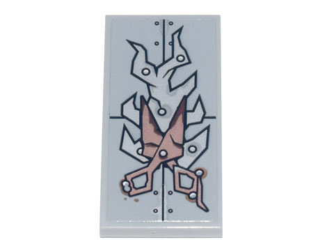 Lego Tile 2 x 4 with Copper Scissors, Silver Metal Plates, Seams and Rivets Pattern (Sticker) - Set 70840 / Light Bluish Gray