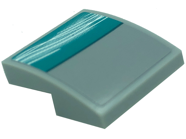 Lego Slope, Curved 2 x 2 x 2/3 with White Curved Lines on Dark Turquoise Background Pattern Model Left Side (Sticker) - Set 76909
