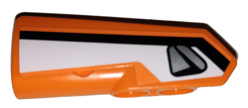 Lego Technic, Panel Fairing #22 Very Small Smooth, Side A with Black Stripe and Silver Handle on White Background Pattern (Sticker) - Set 42038 / Orange