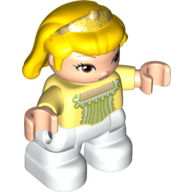 Lego Duplo Figure Child, Hair with Bangs Yellow, Pearl Gold Crown Print, White Legs (Princess Amber)