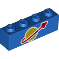 Lego Brick 1 x 4 with Classic Space Logo print / Blue