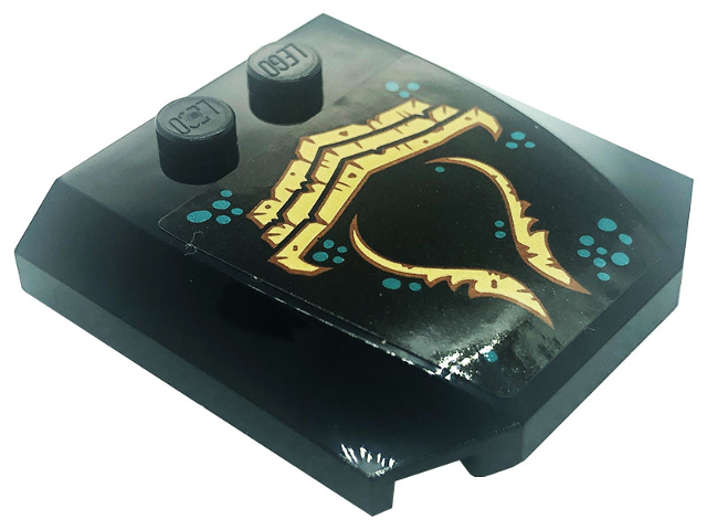 Lego Wedge 4 x 4 x 2/3 Triple Curved with Dark Turquoise Spots, Gold Symbols and Reddish Brown Rust Pattern (Sticker) - Set 71755 / Black