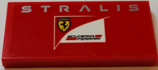 Lego Tile 2 x 4 with 'STRALIS' and Scuderia Ferrari Logo Pattern (Sticker) - Set 75913 / Red