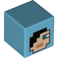 Lego Minifig Head Special, Cube with Pixelated Face with Black Hair, Blue Eyes Print