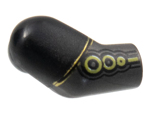 Lego Arm, Right with Black Short Sleeve, Gold Circles Pattern / Pearl Dark Gray