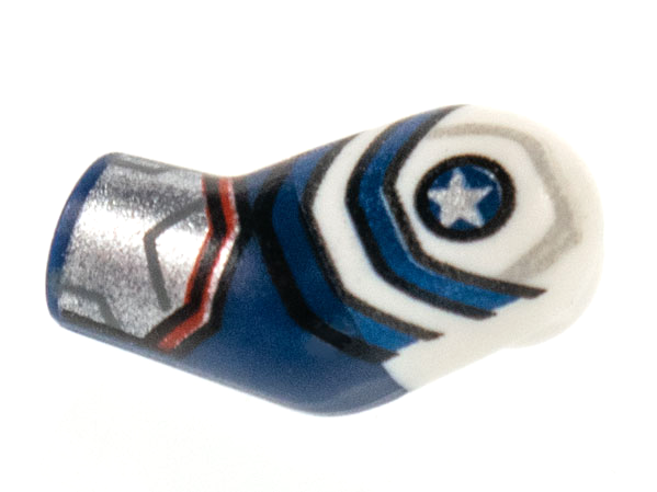 Lego Arm, Left with White Short Sleeve, Silver Star and Cuff Pattern / Dark Blue