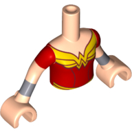 Lego Minidoll Torso Girl with Red Top with Gold Wonder Woman Logo, Red Short Sleeves, Silver Bracelets Print, Light Nougat Arms and Hands / Light Nougat