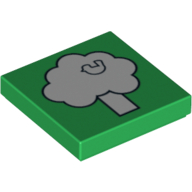Lego Tile 2 x 2 with White Tree with Bird Print / Green