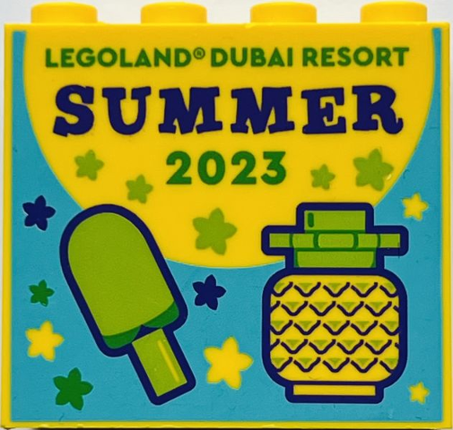 Lego Brick 2 x 4 x 3 with LEGOLAND Dubai Resort Summer 2023 Pattern / Yellow