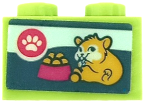 Lego Brick 1 x 2 with Paw Print, Hamster and Food Bowl Pattern (Sticker) - Set 41405 / Lime