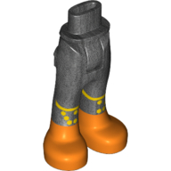 Lego Minidoll Hips and Trousers with Back Pockets with Yellow Lines and Hexagons and Dark Orange Boots Print / Pearl Titanium
