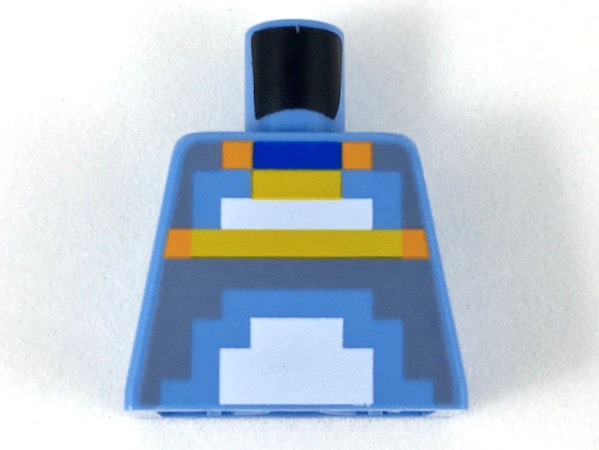 Lego Torso Orange, Blue, Bright Light Orange, White, and Dark Bluish Gray Pixelated Armor Pattern / Medium Blue