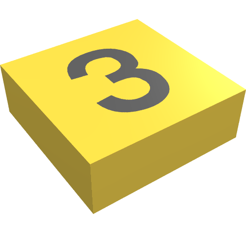 Lego Tile 1 x 1 with Black '3' Print