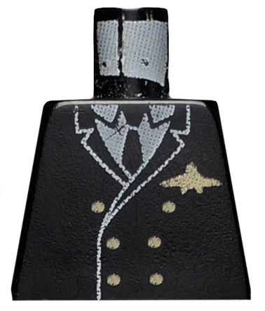 Lego Torso Airplane Pilot, Suit Double Breasted, Tie, Gold Buttons and Logo Pin Pattern / Black