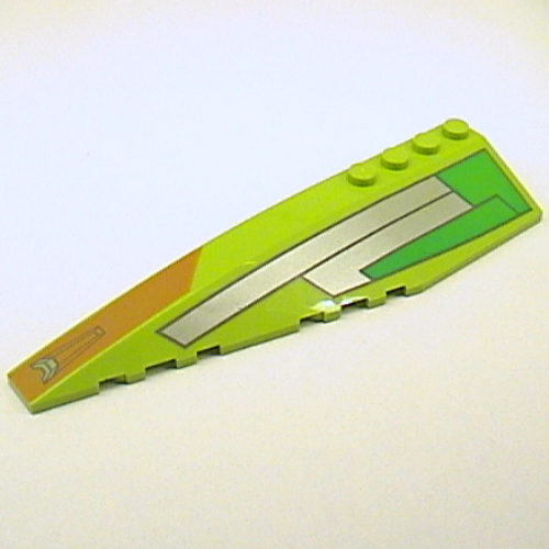 Lego Brick Wedged, Curved 12 x 3 Left with Silver Panels, and Green, Orange Print / Lime