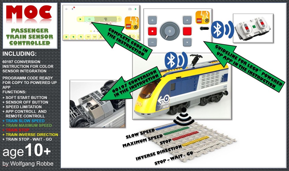 Lego Passengers Train 60197 with Color Sensor update and Powered Up App control panel 88007