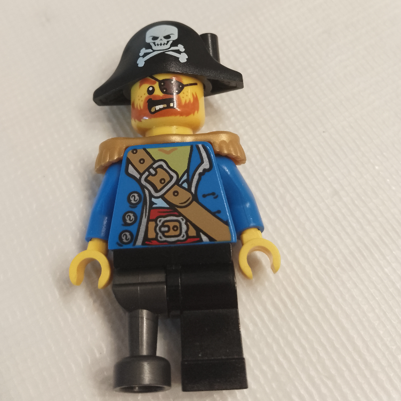 Lego Pirate Captain, Blue Jacket, Peg Leg, Bicorne Hat without White Plume