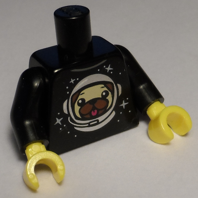 Lego Torso with Dog Head and Space Helmet Print, Black Arms, Yellow Hands