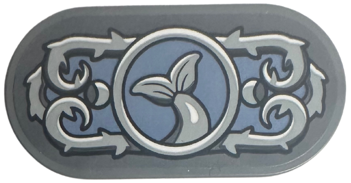 Lego Tile, Round 2 x 4 Oval with Light Bluish Gray Scrollwork and Tail in Circle on Sand Blue Background Pattern (Sticker) - Set 76781 / Dark Bluish Gray