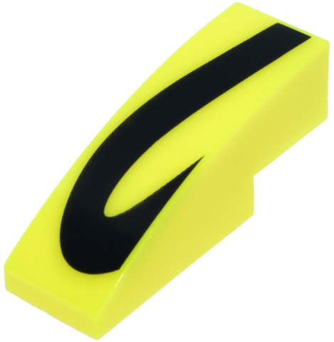 Lego Slope, Curved 3 x 1 with Black Squiggly Line in Hook Shape Pattern / Vibrant Yellow