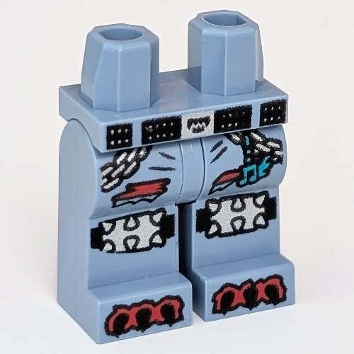 Lego Hips and Sand Blue Legs with Belt, Chains, Silver Knee Pads, Red Toes/Claws / Sand Blue